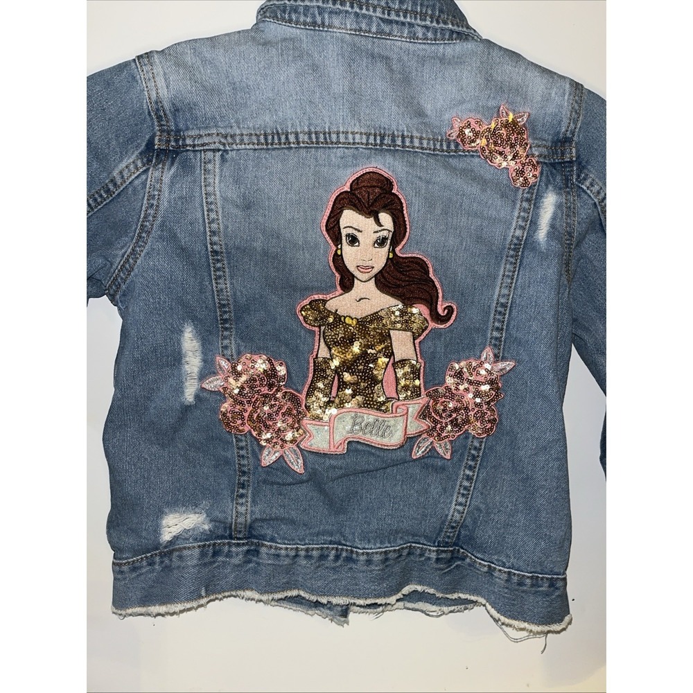 Disney Beauty & the Beast Denim Sequin Jacket Belle Sz US 7/8 Girls Jean Blue - Picture 7 of 10